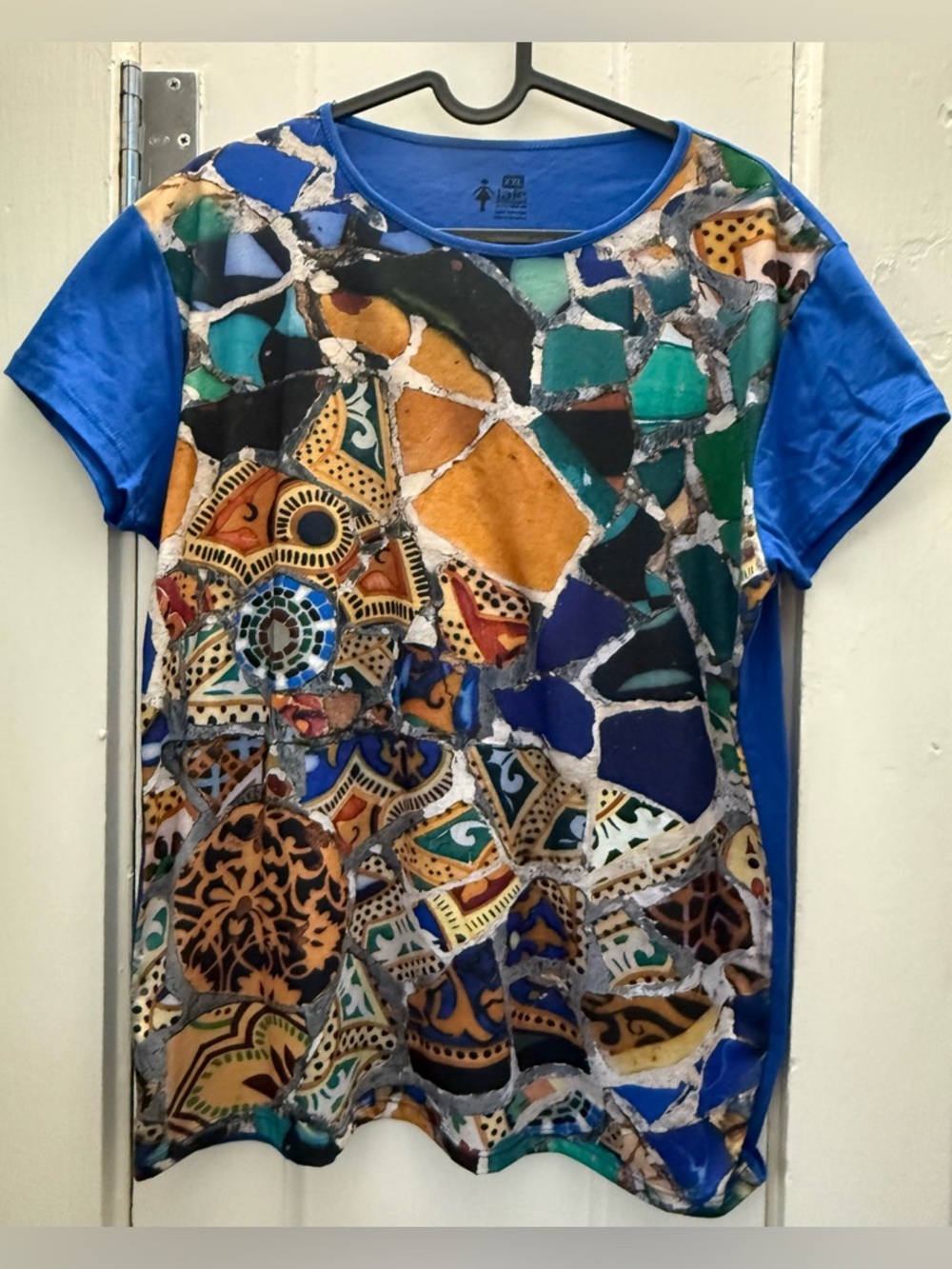 Vibrant Mosaic Print Tee in Bright Blue